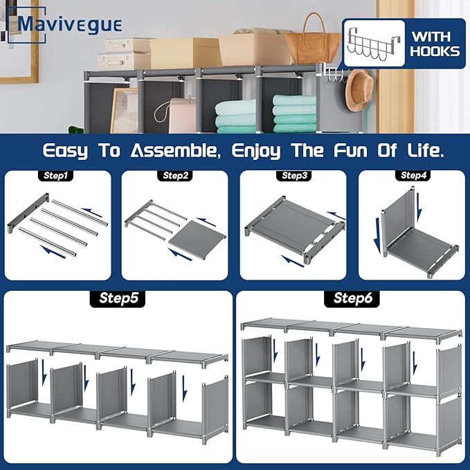 Mavivegue Book Shelf, 20 Cube Storage Organizer, DIY Bookcase, Metal Cube Bookshelf,Tall Book case for Bedroom, Living Room,Office,Closet Storage Organizer, Grey Cubicle Storage Rack