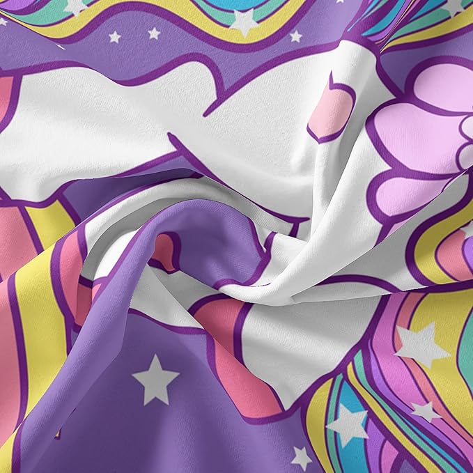 Unicorn Comforter King Size,Rainbow Unicorn Comforter Set for Kids Teens Girls,3Pcs Bedding Set Printed Comforter with 2 Pillowcases,Down Alternative,Soft and Lightweight(Purple,King Size)