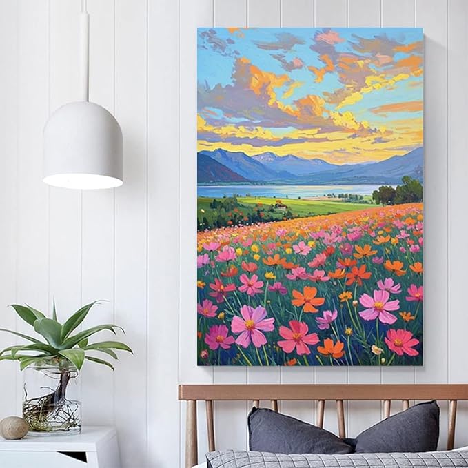 Colorful wildflowers field scenery poster artwork wall decoration wildflowers everywhere wall painting suitable for bedroom home office