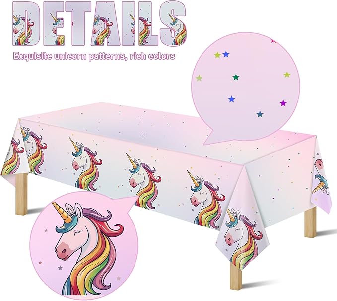8Pcs Unicorn Tablecloths for Birthday Party, Unicorn Plastic Table Cover Disposable Party Table Cloths, unicórnio Festa Supplies for Baby Shower and Birthday Decoration for Girls (54'' x 108'')