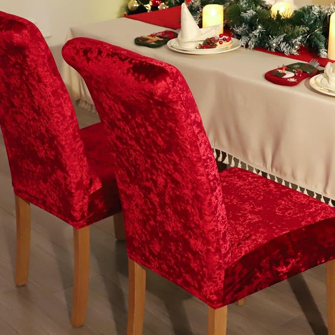 FORCHEER Chair Covers for Dining Chairs Set of 4,Velvet Burgandy Stretch Dining Room Chair Cover Kitchen Parsons Chair Slipcovers (Pack of 4, Velvet Burgandy)