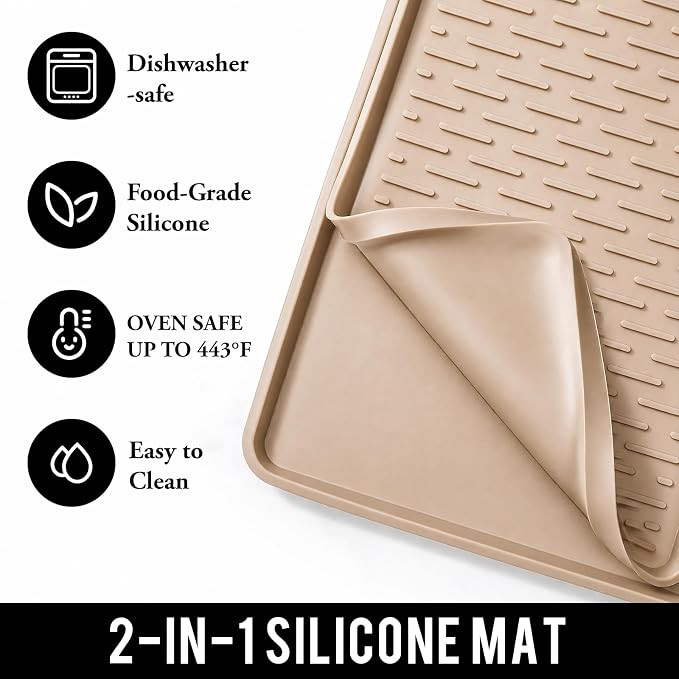 Caketime 2 In 1 Silicone Coffee Bar Mat Accessories for espresso Machine with Detachable Dish Drying Rug Waterproof Kitchen Office House Gadgets Under Sink Drainer Supplies 16"x20" Beige