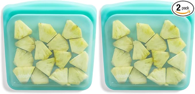 Stasher Premium Reusable Silicone Sandwich Bags, 2-Pack, Aqua, 28 oz | Food-Safe Silicone, Leak-Free, BPA-Free, Eco-Friendly, Freezer, Microwave, Dishwasher, Oven Safe, Meal Prep, Lunch Container
