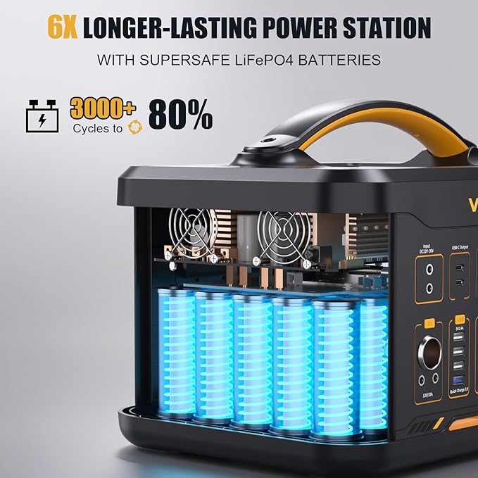 VTOMAN Jump1500X Portable Power Station, 828Wh LiFePO4 Battery Solar Generator with Jump Start, 1500W AC Outlet, 100W PD Type-C, Large Capacity Expandable to 2376Wh for Camping, RV Travel, Home Backup