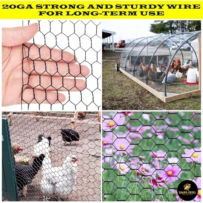 48” x 100 FT PVC Hexagonal Poultry Netting Chicken Wire | 1" Mesh | 20 Gauge | Black PVC Vinyl Coated | Rust Proof | for Garden, Fence, Chicken, Rabbit, Pet Enclosure