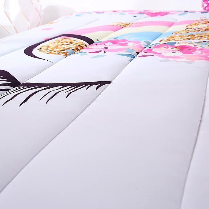 Unicorn Bedding Flower Girl Unicorn Comforter Set 3pc Soft Kid's Pink Unicorn Bedding Sets for Teen Girls