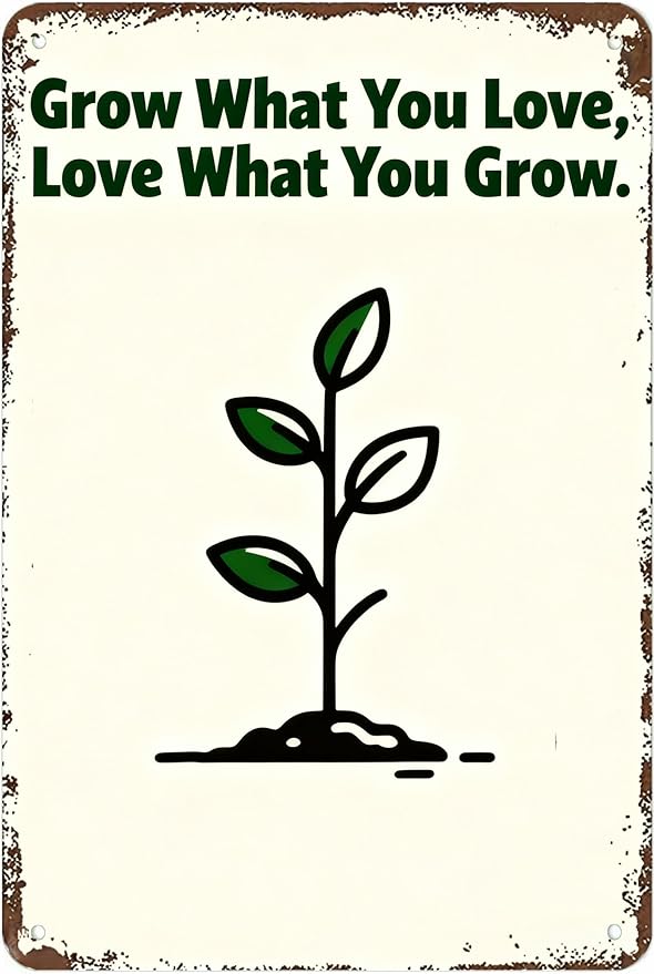Vintage Metal Sign Grow What You Love, Love What You Grow. Tin Sign Decor Retro Wall Decor For Home Coffee Bar Funny Aluminum Sign 16x12 inch