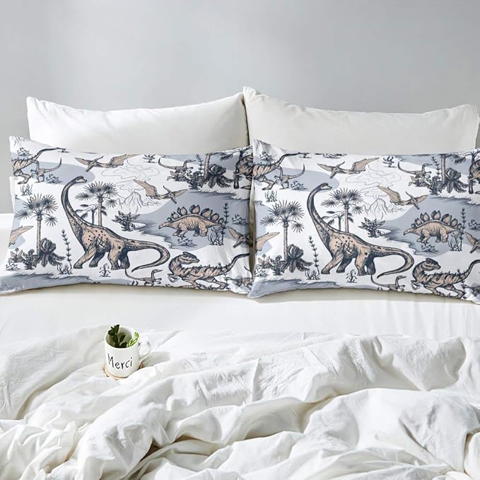 Erosebridal Kids Dinosaur Comforter Set, Dino Palm Tree Bedding Set Full Size for Boys Teens Adult Bedroom, Ancient Animal Duvet Sets Mountain Tropical Botanical Quilted Duvet with 2 Pillow Cases