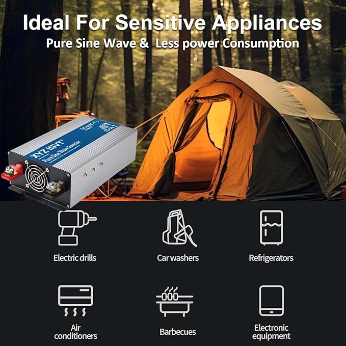 2000W Pure Sine Wave Inverter DC 24V to AC 120V, 4000W Peak Power with LED Display, Power Converter for Car, Truck, Solar, Home & Rechargeable Devices