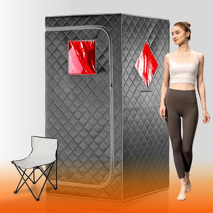 Full Size Portable Personal Infrared Sauna for Home, Personal Home Spa Tent with Remote Control, Heating Foot Pad, Foldable Reinforced Chair (Grey, L33.8 x W 33.8" x H 66.5"