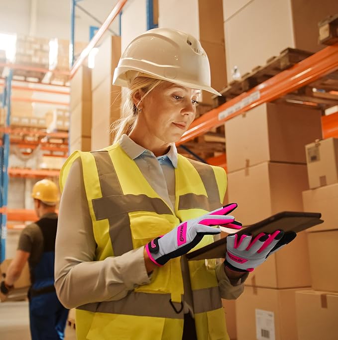 DULFINE Work Gloves for Women,Flexible Breathable Fit-Padded Knuckles & Palm,Touch Screen,Ideal for Gardening Yardwork Warehouse
