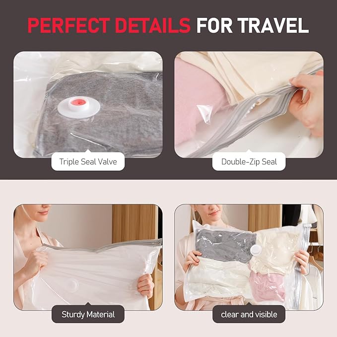 Vacuum Storage Bags for Travel, 8 Pack Vacuum Seal Bags for Clothing Travel, Vacuum Sealer Bags with High Pressure Electric Pump, Portable Space Saver Bags for Luggage Traveling
