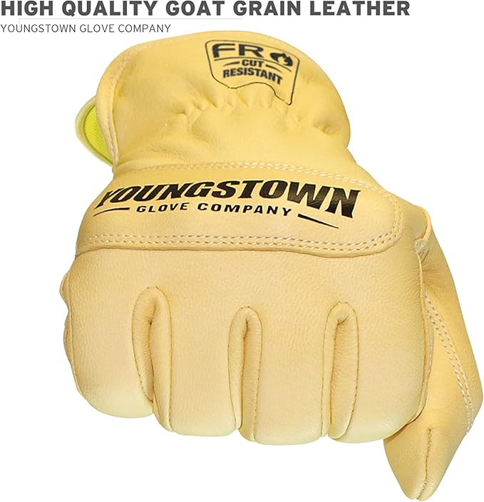 Youngstown Glove Leather Ground Utility Gloves for Men - Kevlar Lined - Cut, Puncture, Flame Resistant, Arc Rated, - Tan, Medium