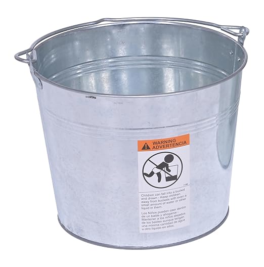 Vestil BKT-GAL-325 Galvanized Steel Bucket, 9-13/16" Depth, 3.25 gallon, 28 pound Capacity, Silver