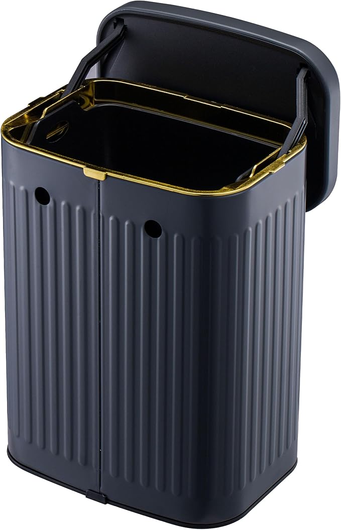 2.11Gallon 8L Carbon Steel Trash Can Door Compost Bin Wall Mounted 2 Ways Sliding Lid Compost Bin Countertop Kitchen Hanging Cabinet Door Trash Bin Metal Garbage Bin Cubo de Basura Grey