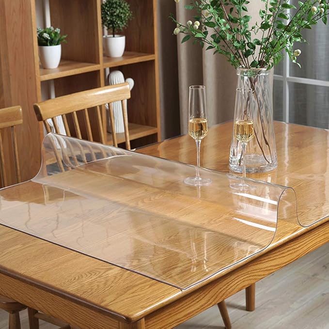 24x70 Inches Clear Plastic Dining Room Table Protector Desk Cover Wooden Furniture Topper Transparent Tablecloth Wipeable Vinyl PVC Waterproof for Rectangle Coffee End Table Chair Floors Mats Pad