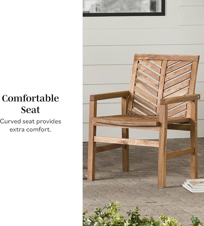 Walker Edison AZWC2VINWW Avalon Chevron Solid Acacia Wood Outdoor Chair, White Wash