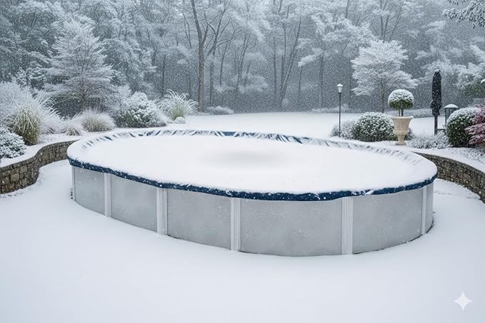 Premium Winter Pool Cover for Above Ground Oval Pool, 18' x 33' Ft., Aboveground Pools Winter Cover, 8-Year Warranty, Includes Winch and Cable, Strength & Durability, UV Protection