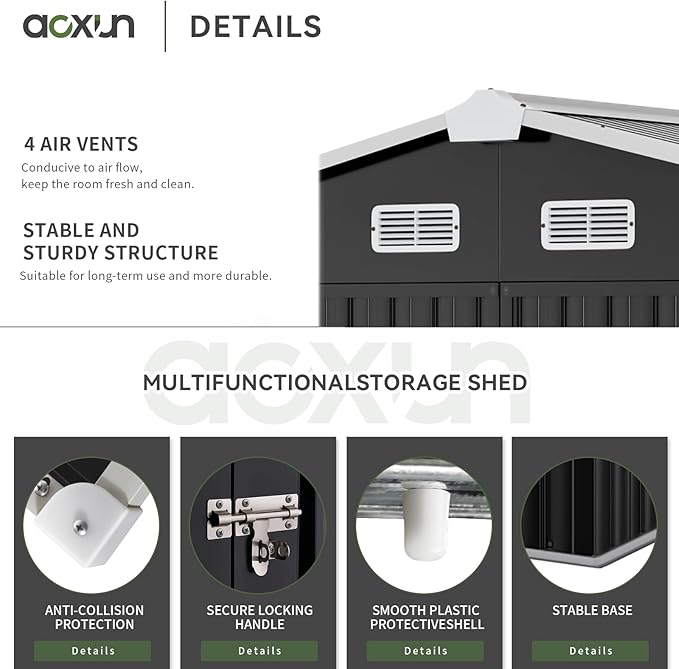 Aoxun 9.4x7.3x6.5 FT Outdoor Storage Shed, Garbage Can, Outdoor Metal Shed for Tool, Garden, Bike, Placed in Patio, Garden (Black)