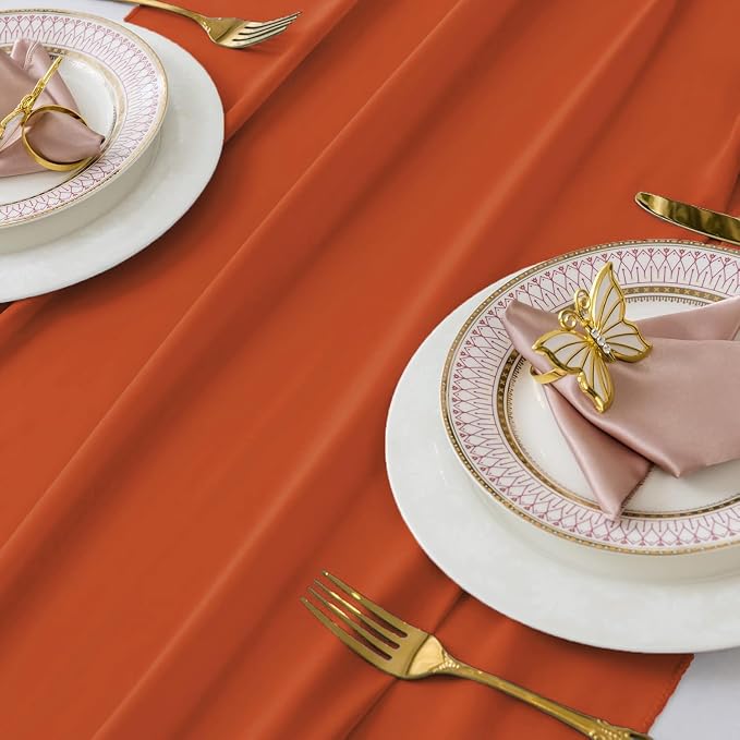 Pack of 25 | Brunt Orange | 10ft Chiffon Table Runner 29x120 Inches Long Romantic Rustic Sheer Gauze Runner for Wedding Bridal Shower Birthday Banquets Engagement Spring Easter Boho Decorations
