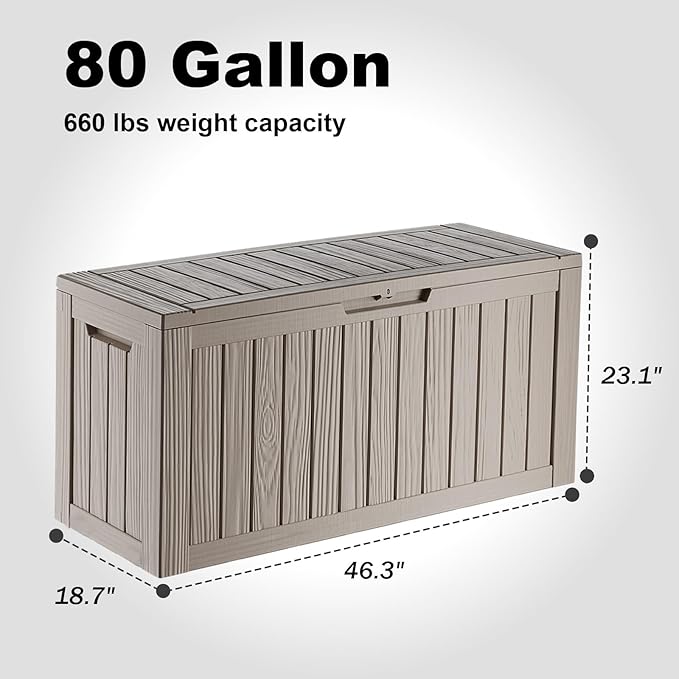 DRATO 80 Gallon Large Deck Box, Outdoor Storage Box for Patio Furniture, Patio Cushions, Gardening Tools, Pool Supplies 480lbs Weight Capacity,Waterproof Resin Storage Boxes