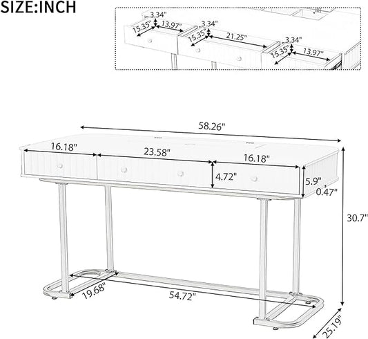 NicBex Laik-DW-00001-DX Desks, 48.26" W x 23.62" D x 30.7" H, Gold+White