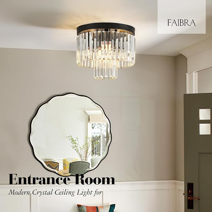 12.6" Black Crystal Ceiling Light 4-Light Modern Fixture 2-Tier Luxury K9 Crystal, for Dining Room Kitchen Island Living Room Bedroom