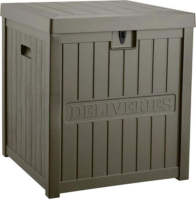 51 Gallon Resin Package Delivery Box for Outside, Lockable Secure Bin for Front Porch, Large Deck Boxes Outdoor Waterproof, Driver Snack Box, Olive