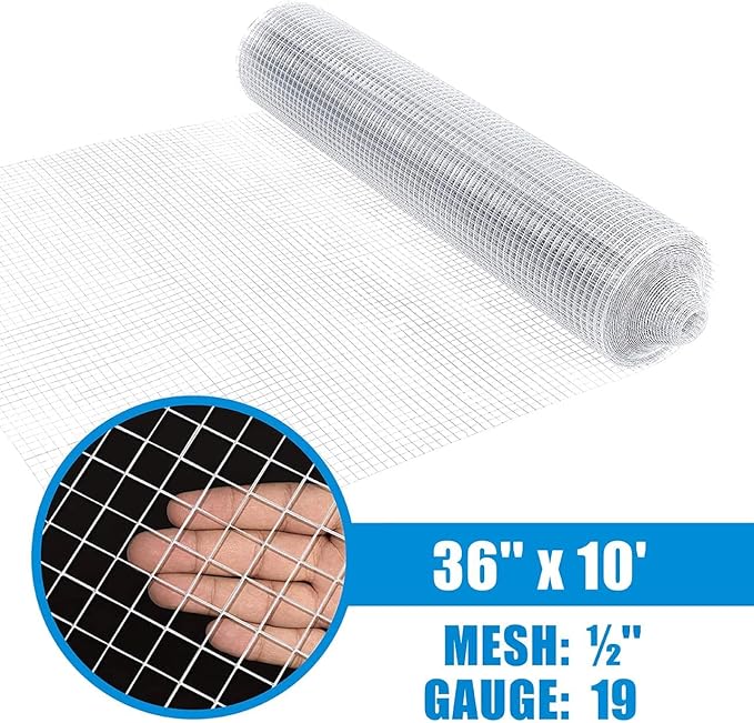 Fencer Wire 19 Gauge Hot-Dipped Galvanized Hardware Cloth with Mesh Size 1/2" x 1/2" for Chicken Coop/Run/Cage/Pen/Vegetables Garden and Home Improvement Project (g. 3 ft. x 10 ft.)