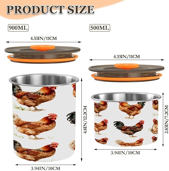 Farm Roosters Hens Eggs Coffee Canister 17oz Stainless Steel Airtight Food Storage Container with Lid for Beans/Cereal Preserval