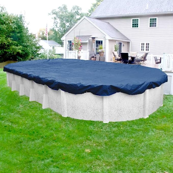 Pool Mate 15 x 30 ft Extra-Strength Blue Winter Oval Pool Cover for Above Ground Pools, 4 ft Overlap (19 x 34 ft Cover Size), Solid 12 x 12 Scrim, 3.7 oz/yd2, 15-Year Warranty, Style: 271530-4PMA