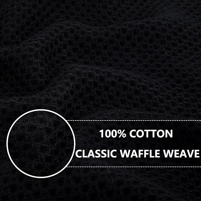 Homaxy 100% Cotton Oversized Waffle Weave Kitchen Towels 4-Pack, Black | 20 x 28 Inches, Ultra Soft Absorbent Dish Towels, Quick Drying Large Cleaning Towels