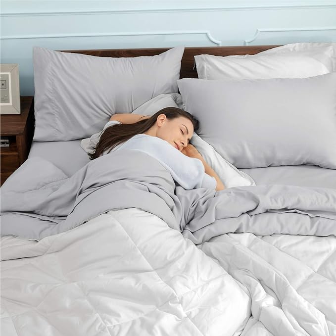 Bedsure White California King Comforter Set - 7 Pieces Reversible Bed Set Bed in a Bag California King with Comforters, Sheets, Pillowcases & Shams, California King Bedding Sets