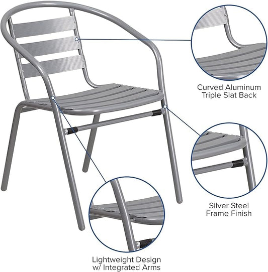 Flash Furniture Lila 31.5'' Square Glass Table with 4 Metal Aluminum Slat Stack Chairs, Silver