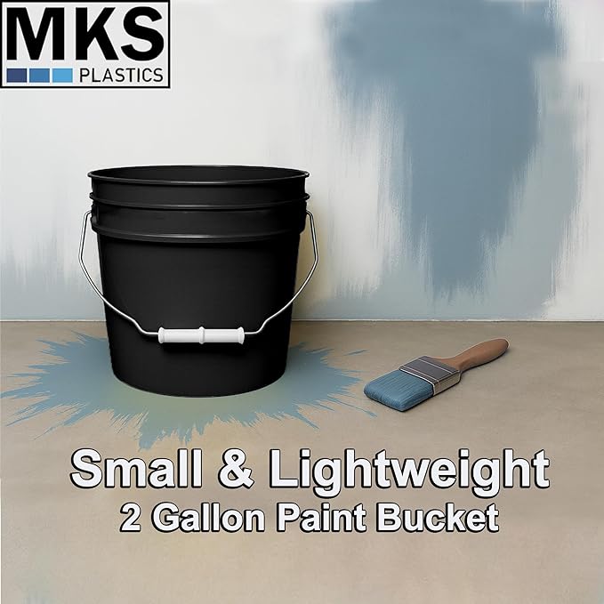 2-Gallon Bucket with Airtight Lid – Made in USA, Food Grade BPA Free Plastic, Heavy Duty Multi-Use, Metal Handle with Grip, Stackable Storage – Black, 10 Pack