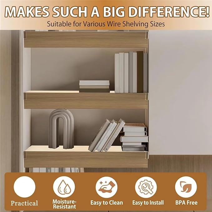 5 Pcs Wire Rack Covers, 34x20x1.6 in PVC Wire Shelf Cover for Pantry, and Laundry Shelves, Removable Closet Decoration Shelf Liners (Not Wood) for Closet Kitchen Bathroom