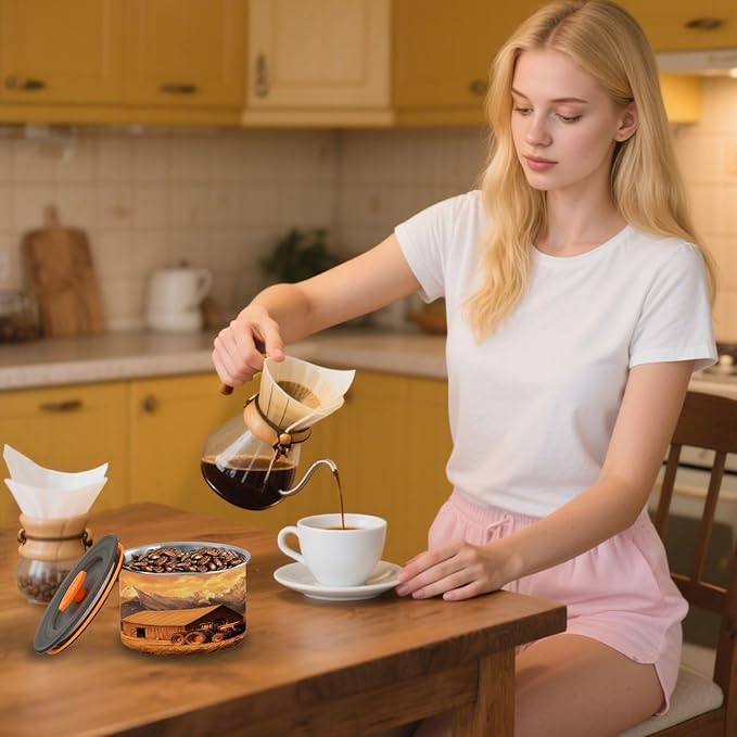 Coffee Canister Vintage Farm Pattern Airtight Stainless Steel Coffee Container, 17 OZ Food Storage Container for Coffee Beans, Ground, Sugar, Tea, Flour, Rice