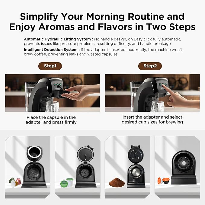 Warriors1 4-in-1 Coffee Maker & Espresso Machine for Pods & Ground, 20 Bar | Fits K Cup/Nespresso/Dolce Gusto Pods/Ground, 3 Cup Sizes & Custom Vol/Temp, 5.3" W for Kitchen/Office/Dorm, Durable PA66+GF