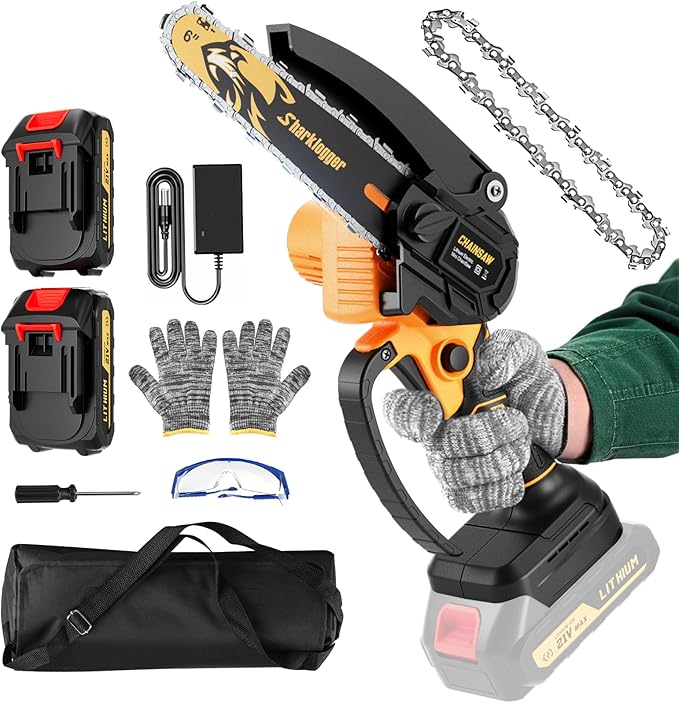 Mini Chainsaw, 6-inch Cordless Electric Mini Chainsaw, Portable Handheld Chain Saw for Tree Pruning Shearsand Garden Maintenance, Best Father's Day Gift for Men Dad Husband(Yellow)