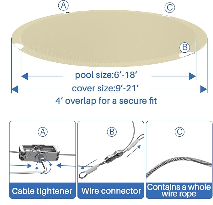 ECOOPTS 14 ft Round Pool Cover for Above Ground Pools, Swimming Pool Cover Protector Winter Safety Cover (Beige)