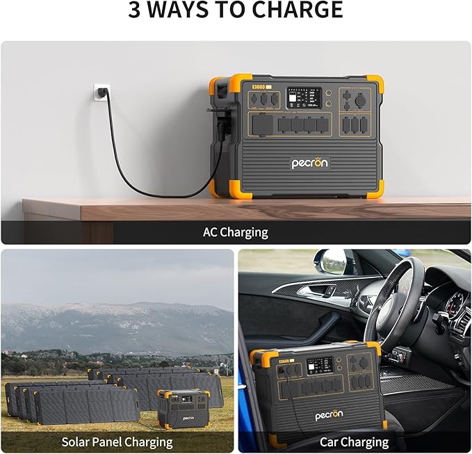 pecron E3600LFP Portable Power Station 3072Wh with Four Extended Batteries Trolley Kit, Expandable to 15360Wh, 5x3600W AC Outlets LiFePO4 Battery Backup Solar Generator for RV, Camping, CPAP