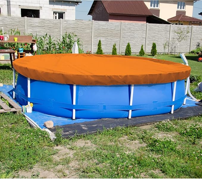 ECOOPTS 7 ft Round Pool Cover for Above Ground Pools, Swimming Pool Cover Protector Winter Safety Cover (Orange)