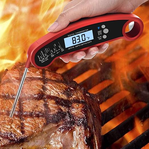 Cooking Thermometer,IP67 Waterproof Digital Meat Thermometer with Backlight, Calibration & Hold Function,Food Thermometer for Cooking,Outdoor Grilling,Candy Making