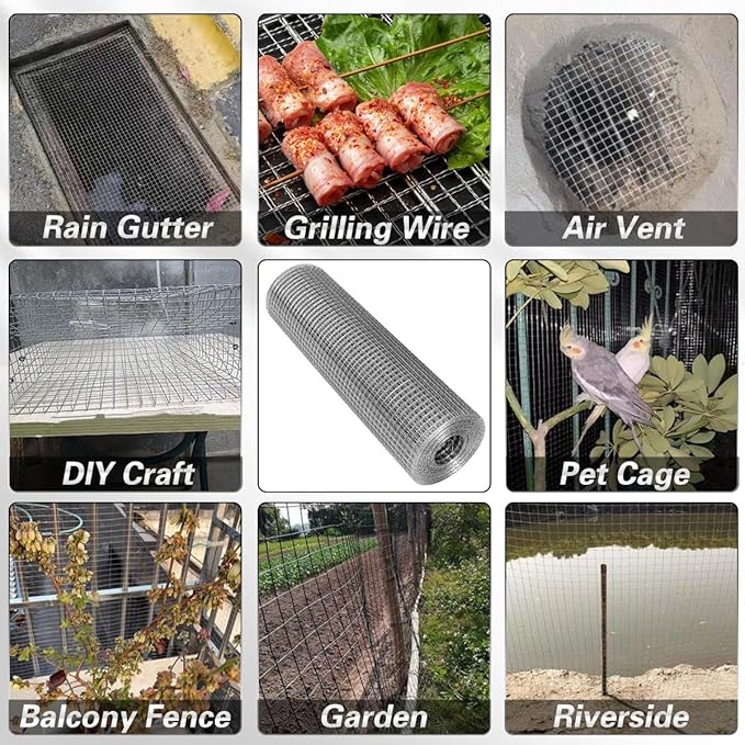 Hardware Cloth 16'' x 10' 1/4 in Galvanized Wire Mesh Roll (23 GA) Chicken Wire Fence Roll for Chicken Pen/coop Fences, Screen mesh, Rabbit/Snake Fences, Poultry enclosures, Handicraft Making, etc.