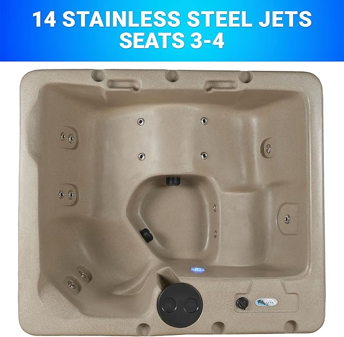 Aqualife Current Hot Tub, 4-Adult Capasity, Plug and Play Spa with Stainless Steel Heater and Free Clip on Cover for Protection