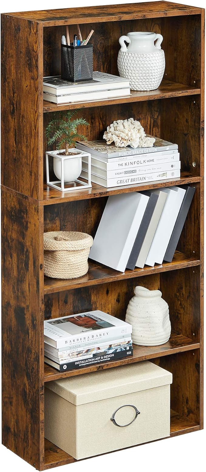 VASAGLE Bookshelf, 23.6 Inches Wide, 5-Tier Open Bookcase with Adjustable Storage Shelves, Floor Standing Unit, Rustic Brown ULBC165X01