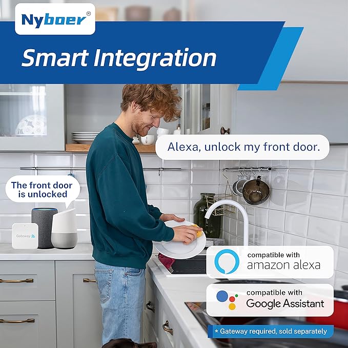 Wi-Fi Gateway Remotely Control Smart Fingerprint Door Lock with TT Lock App, Gateway Smart Hub Compatible with Alexa Voice Control,Electronic Lock Assemblies by Nyboer
