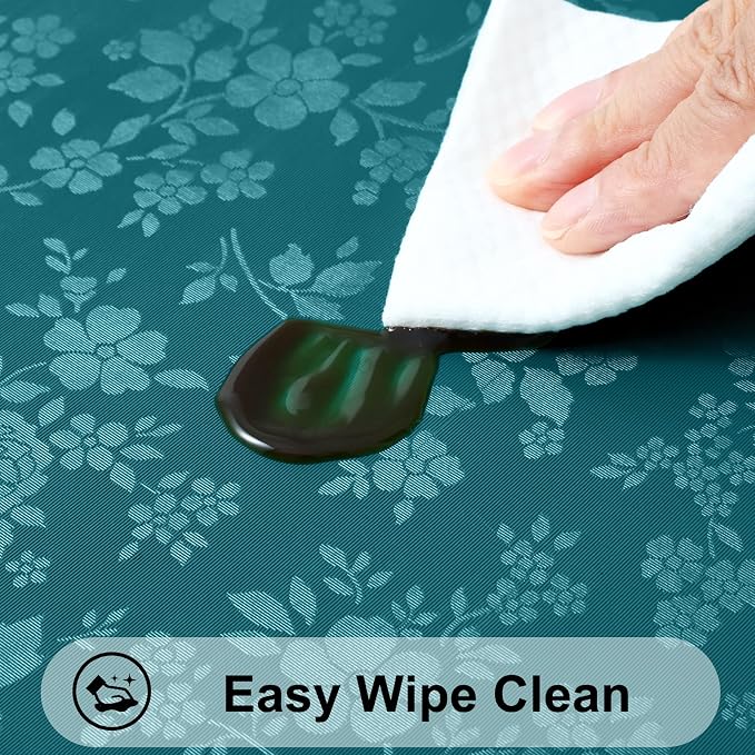 Smiry Rectangle Waterproof Heavy Duty Vinyl Tablecloths, 52 x 70 Inch | Wipeable Washable Floral Embossed Table Cover for Kitchen and Dining Room, Indoor & Outdoor Use, Emerald Green