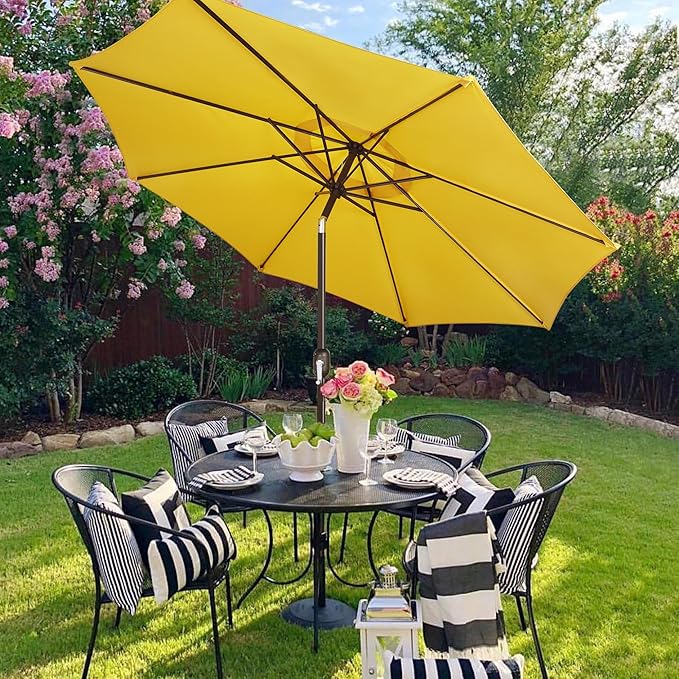 Blissun 9' Outdoor Patio Umbrella, Outdoor Table Umbrella, Yard Umbrella, Market Umbrella with 8 Sturdy Ribs, Push Button Tilt and Crank