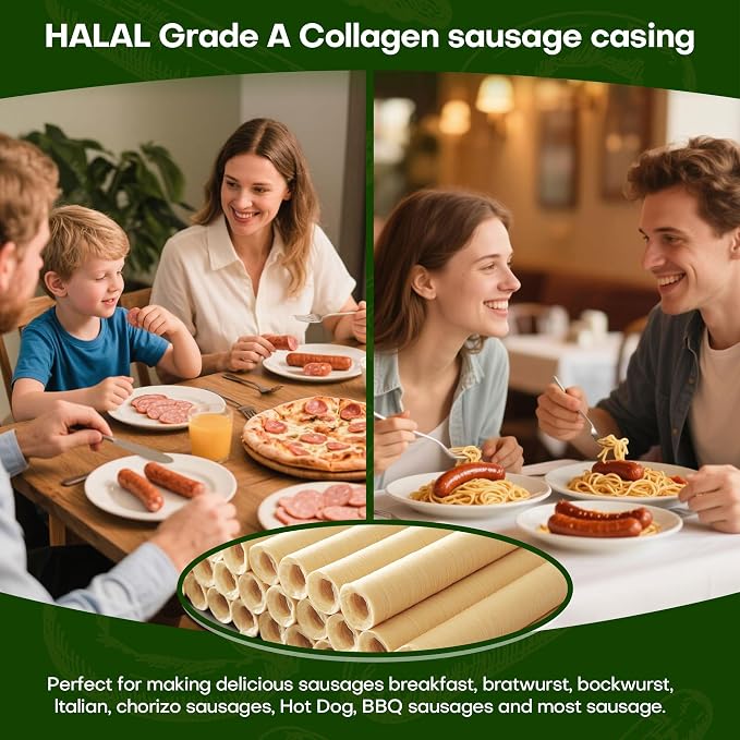 VONSYONG HALAL Sausage Casing, Grade A Edible Drying Collagen Sausage Casings for Flavorous Homemade Sausages 15m/49ft,Diameter 32mm/ 1 1/4'',1 Roll